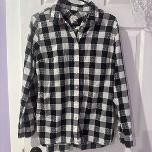Womens Talbots Shirt Large Black White Plaid Rayon  Long Sleeves